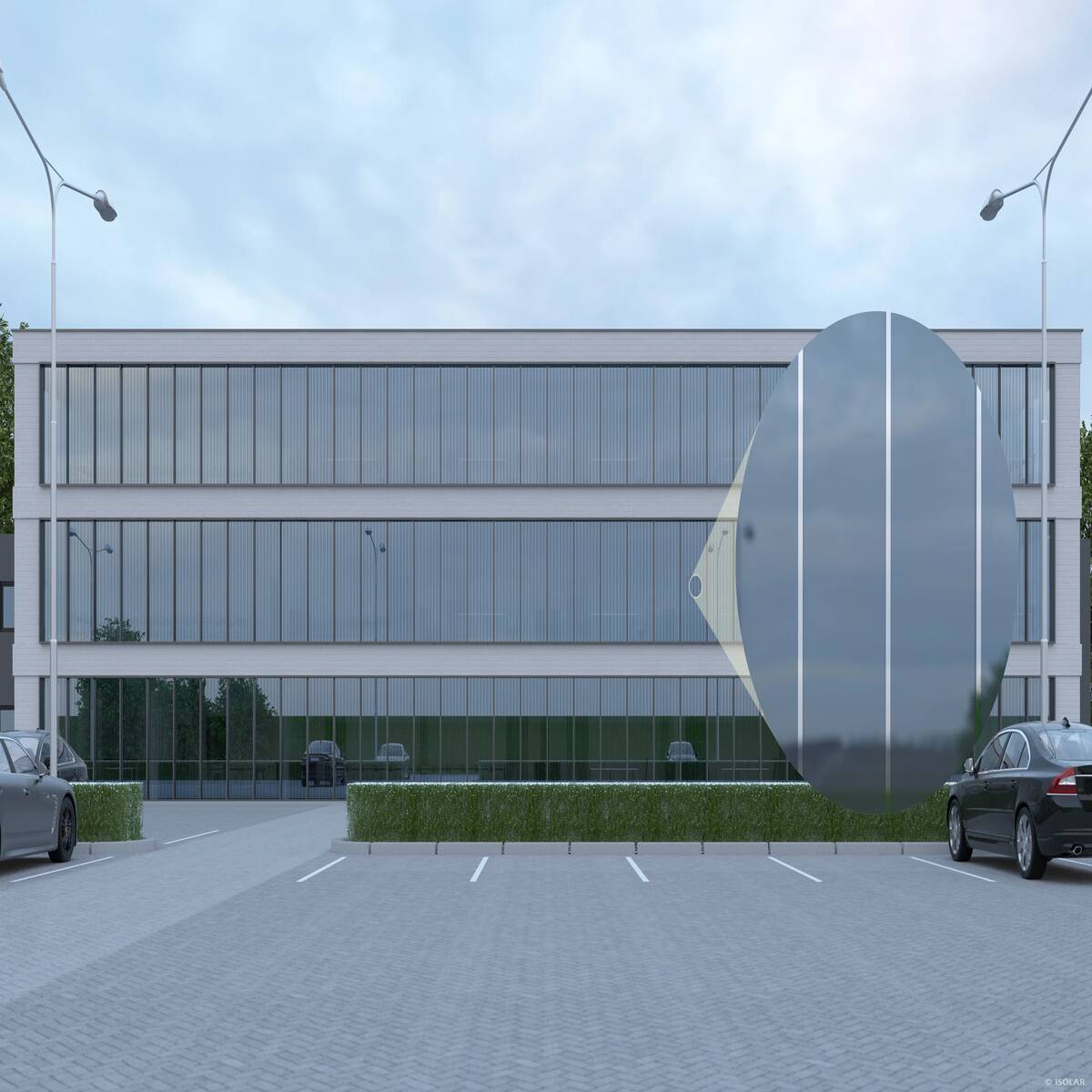 SOLAR ORNILUX® design lines A70 combines architectural line design with reliable bird protection, ensuring safety and clear aesthetics for modern glass façades in sunlight.