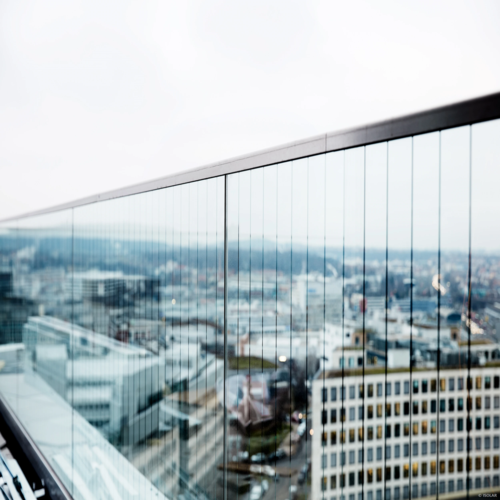 ORNILUX® design lines features a subtle linear pattern that provides effective bird protection while maintaining transparency and a clean, modern architectural appearance.