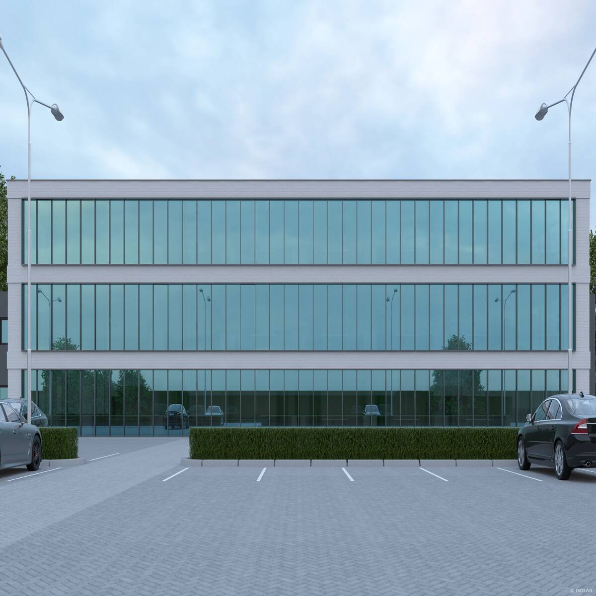The ISOLAR SOLARLUX® sunbelt A50 glass from Arnold Glas provides efficient heat reflection, high light transmission, and a neutral façade appearance in strong sunlight.