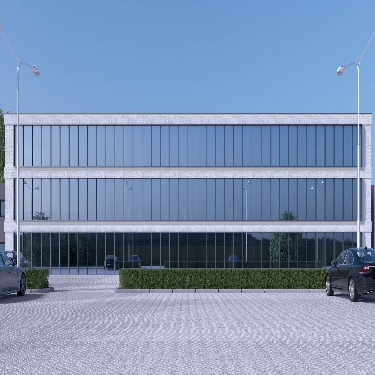 ISOLAR SOLARLUX® sunlite silver-grey 25 solar control glass provides strong solar reflection, high energy efficiency, and an elegant silver-grey aesthetic for modern facades in bright sunlight.