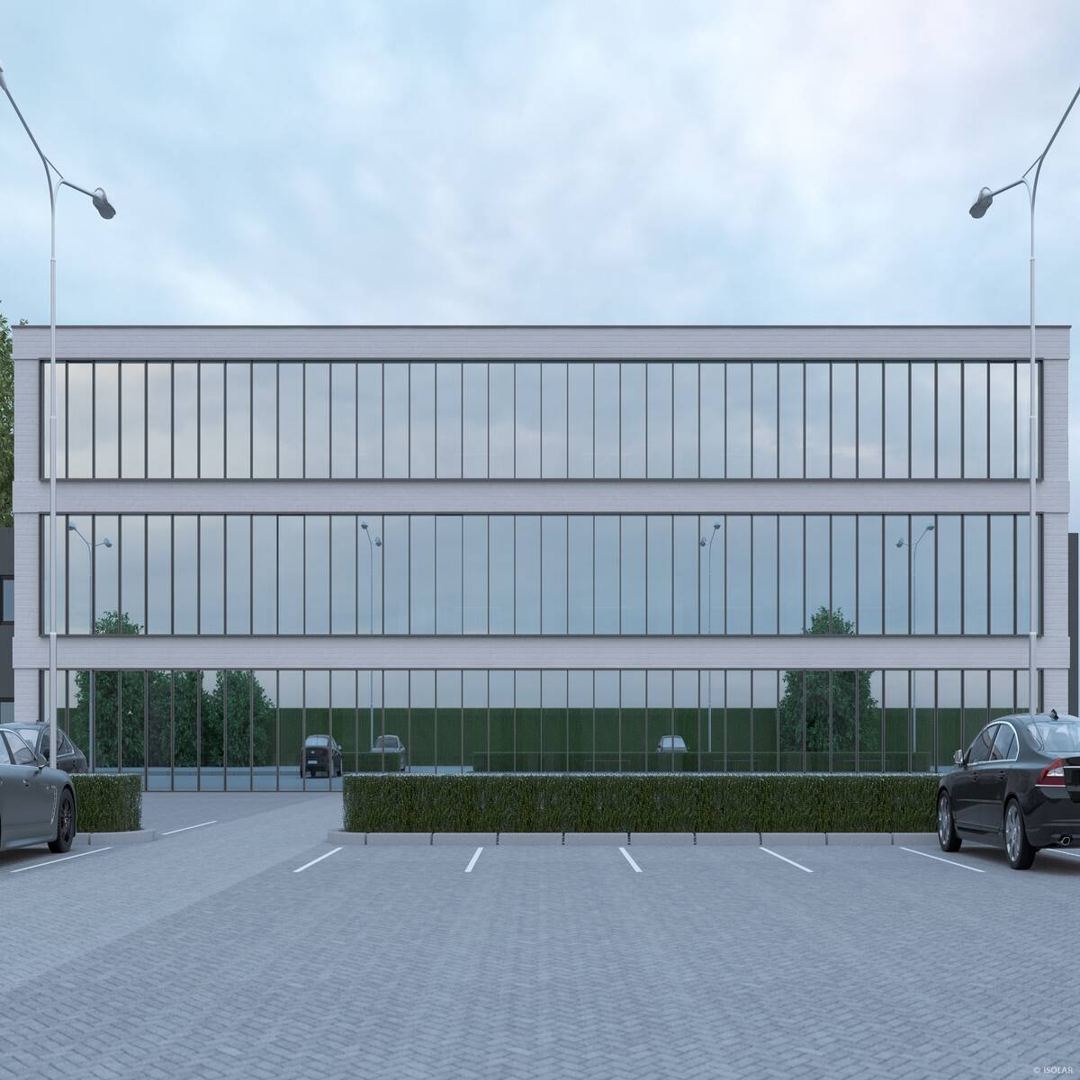 ISOLAR SOLARLUX® sunlite grey 45 solar control glass provides optimal thermal protection, reduced reflection, and a uniform, elegant grey aesthetic for sophisticated architectural designs.