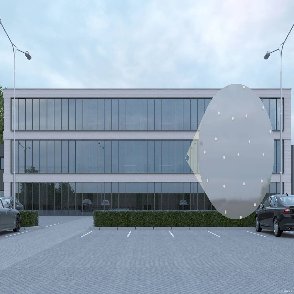ISOLAR ORNILUX® design dots features a fine, UV-reflective dot pattern that protects birds without compromising the transparency and aesthetics of modern architecture in sunny light.