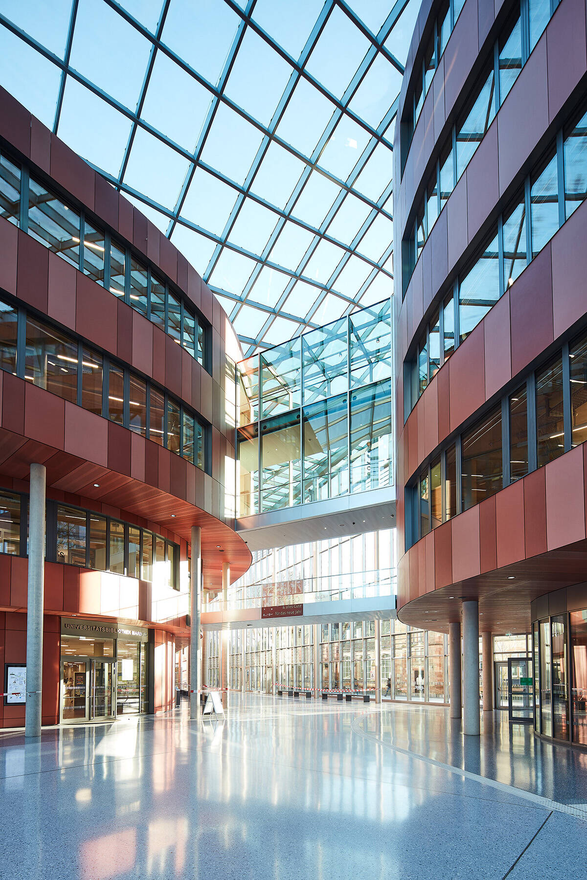 The Central Library of the University of Marburg sets a striking accent with its modern architecture while blending harmoniously into the historic cityscape.