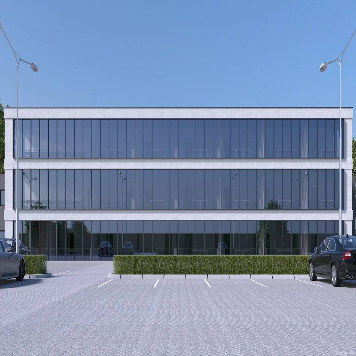 The ISOLAR SOLARLUX® sunbelt A71 glass provides efficient solar protection, excellent light transmission, and a neutral façade appearance, ensuring energy efficiency and comfort under direct sunlight.