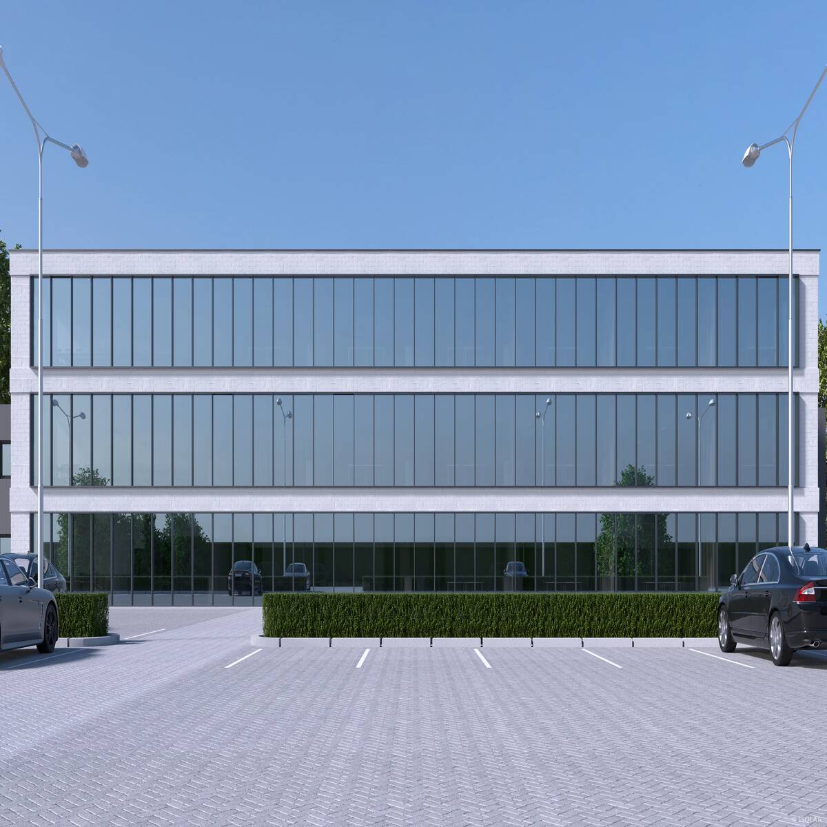 The ISOLAR SOLARLUX® sunbelt arctis glass from Arnold Glas combines strong solar protection with a crisp, neutral appearance, creating bright and energy-efficient façades in full sunlight.