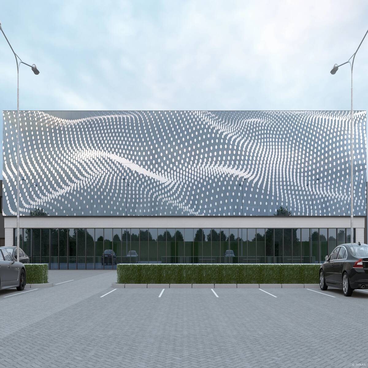 The ISOLAR DEKOREX® decodesign A70 glass features a 50% printed pattern that balances light diffusion and visual privacy while maintaining a refined, contemporary architectural appearance.